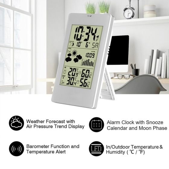 FJ3352 Weather Station With Barometer Forecast Temperature Humidity Wireless  Outdoor Sensor Alarm and Snooze Digital Clock