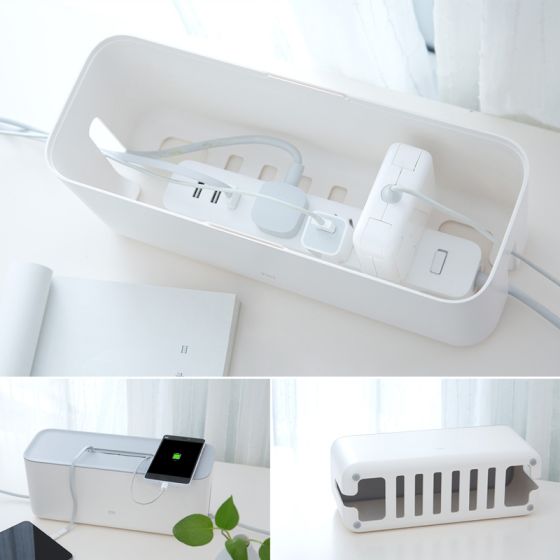 Power Strip Cord Socket Storage Box Cable Manager Heat Emission Hole Container