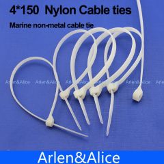 100pcs 4mm*150mm Nylon cable ties stainless steel plate locked for boat vessel with Marine non-metal