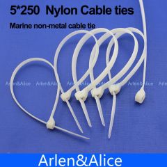 100pcs 5mm*250mm Nylon cable ties stainless steel plate locked for boat vessel with Marine non-metal