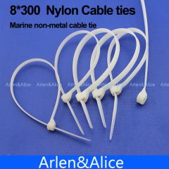 100pcs 8mm*300mm Nylon cable ties stainless steel plate locked for boat vessel with Marine non-metal