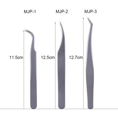 3pcs Eyelash Tweezers Stainless Steel Fake Lash Extension Clamp Curved Head Nail Stickers Curler Man