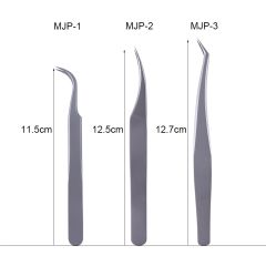 3pcs Eyelash Tweezers Stainless Steel Fake Lash Extension Clamp Curved Head Nail Stickers Curler Man