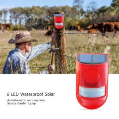 6 LED Waterproof Solar Warning Light Sound Alarm Lamp Sensor Garden Lamp