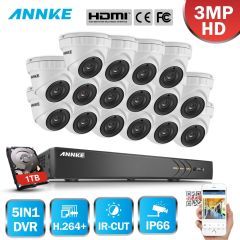 ANNKE 16CH 3MP HD CCTV System 5in1 DVR 16PCS 3MP TVI Security Dome Weatherproof Camera Outdoor CCTV 