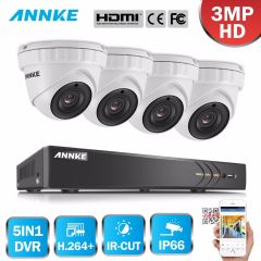 ANNKE 4CH 3MP 5in1 CCTV DVR HDMI Hybrid 4PCS 3MP 1920*1536 Smart IR Cut Dome Outdoor Security Camera
