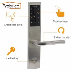 Brushed Nickel Electronic Touchscreen Code Lock,Unlock with Card,Code,Key,Handle Direction Reversibl