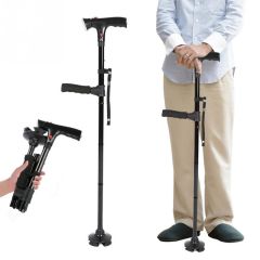 Folding LED Light Cane Safety Walking Stick Telescopic Magic Cane 4 Head Pivoting Trusty Base Hiking