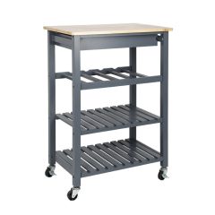 Lacquered Taupe 58*40*84cm Kitchen Trolley Solid Pine Top Three-layer Shelf Rack with Universal Whee