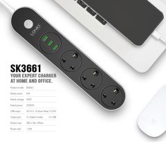 New 3 Sockets+3 USB Ports Electronic Power Strip Smart Socket Surge Protector Fast Charging Home Ext