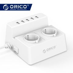 ORICO ODC Office Home 2 AC Outlets Surge Protector EU Power Strip with 5 Ports USB Charger 40W 1.5M 