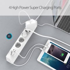 ORICO USB Power Strip Home Office EU Surge Protector with 4 USB Port 20W Charger 4 EU AC Plug MAX 25