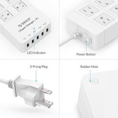 ORICO White HPC-4A5U-US 4-Outlet High Power Smart Surge Protection Socket with US plug for Smartphon