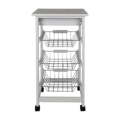 Portable Kitchen Rolling Tile Top Drop Leaf Storage Trolley Cart White Simple Morden Three-layer She