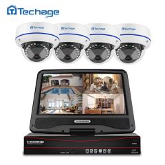 Techage 8CH 1080P POE CCTV System 10.1" LCD NVR Kit 2MP Indoor Outdoor Dome Vandalproof IP Camera P2