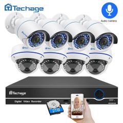 Techage 8CH 1080P POE NVR Audio Record CCTV Security System 2MP Indoor Outdoor Dome PoE IP Camera IR