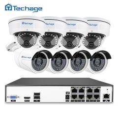 Techage H.265 8CH 48V POE NVR 4MP CCTV System Vandalproof Anti-vandal Indoor Outdoor Dome IP Camera 