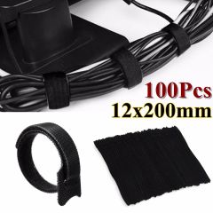 Universal 100 Pcs 12x200mm Black Reusable Nylon Cables Wire Organiser Black Cable Ties Wrap Tidy Str