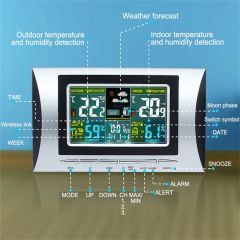 Weather Station Forecast Temperature Humidity Meter Sensor Tester Hygrometer Clock Alarm Indoor Outd
