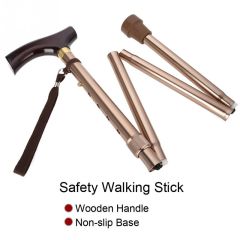 Wooden Handle Foldable Elderly Safety Walking Stick Guide Blind Cane Crutch Bronze
