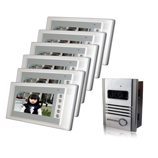Luxury 7 inches cable video intercom doorbellnight vision waterproof functiona pair six