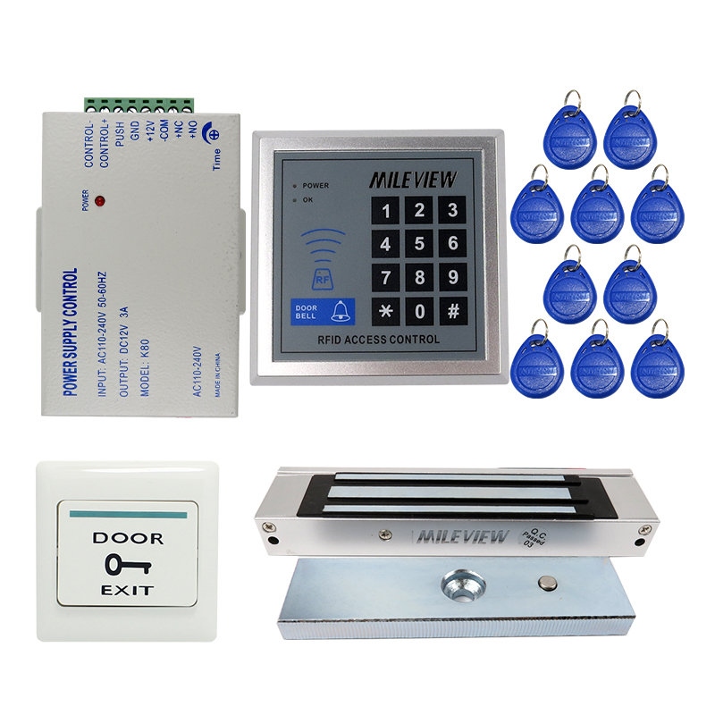 MILEVIEW Rfid Door Access Control System Kit Set + Electric Magnetic Door Lock +Rfid Keypad + Exit B