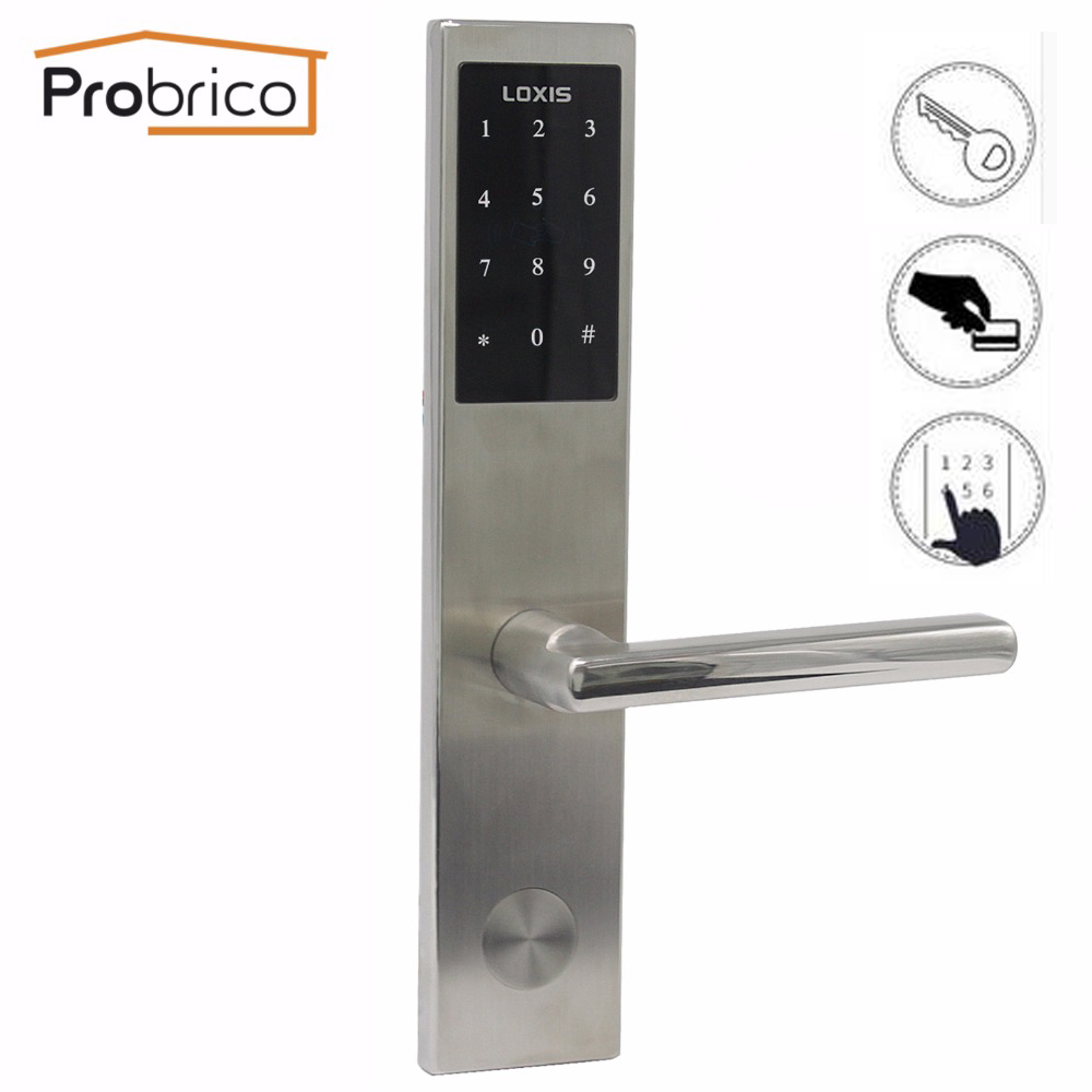 Brushed Nickel Electronic Touchscreen Code Lock,Unlock with Card,Code,Key,Handle Direction Reversibl