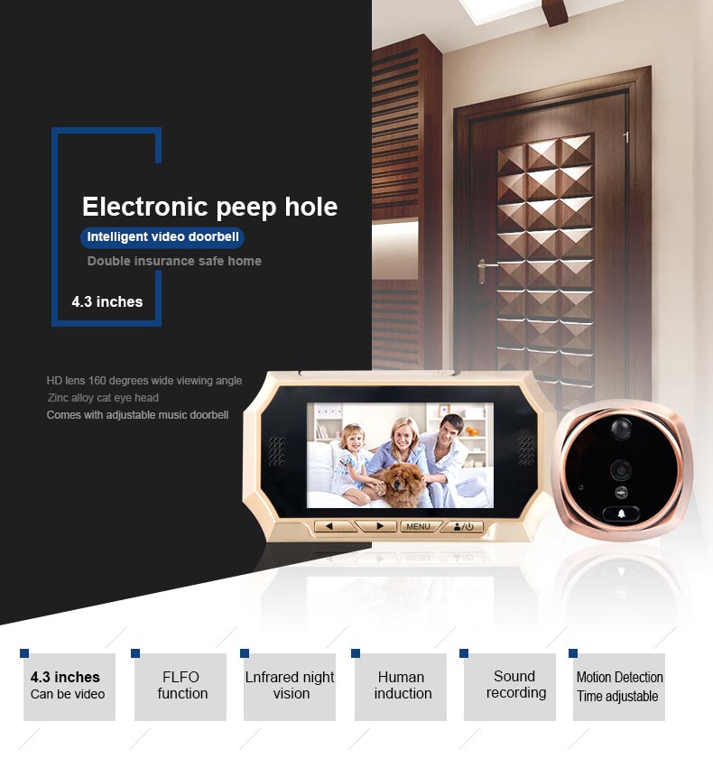 MOUNTAINONE 4.3" TFT LCD Screen Digital Peephole Door Viewer Camera PIR Motion Detection Doorbell 16