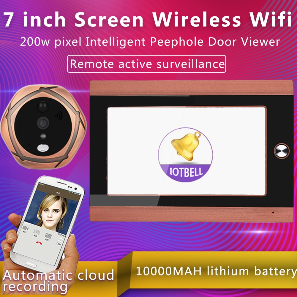 Mountainone 720P WiFi Wireless Digital Peephole Door Viewer 7inch Front Video Door Peephole Camera W