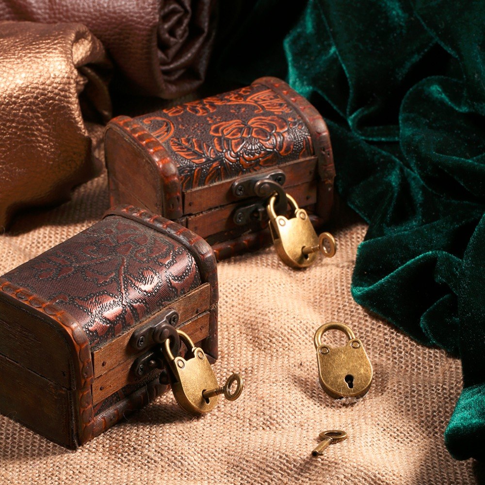 3Pcs/set Antique Bronze Plated Vintage Padlock Jewelry Chest Box Notebook Lock Luggage Belt Padlock 