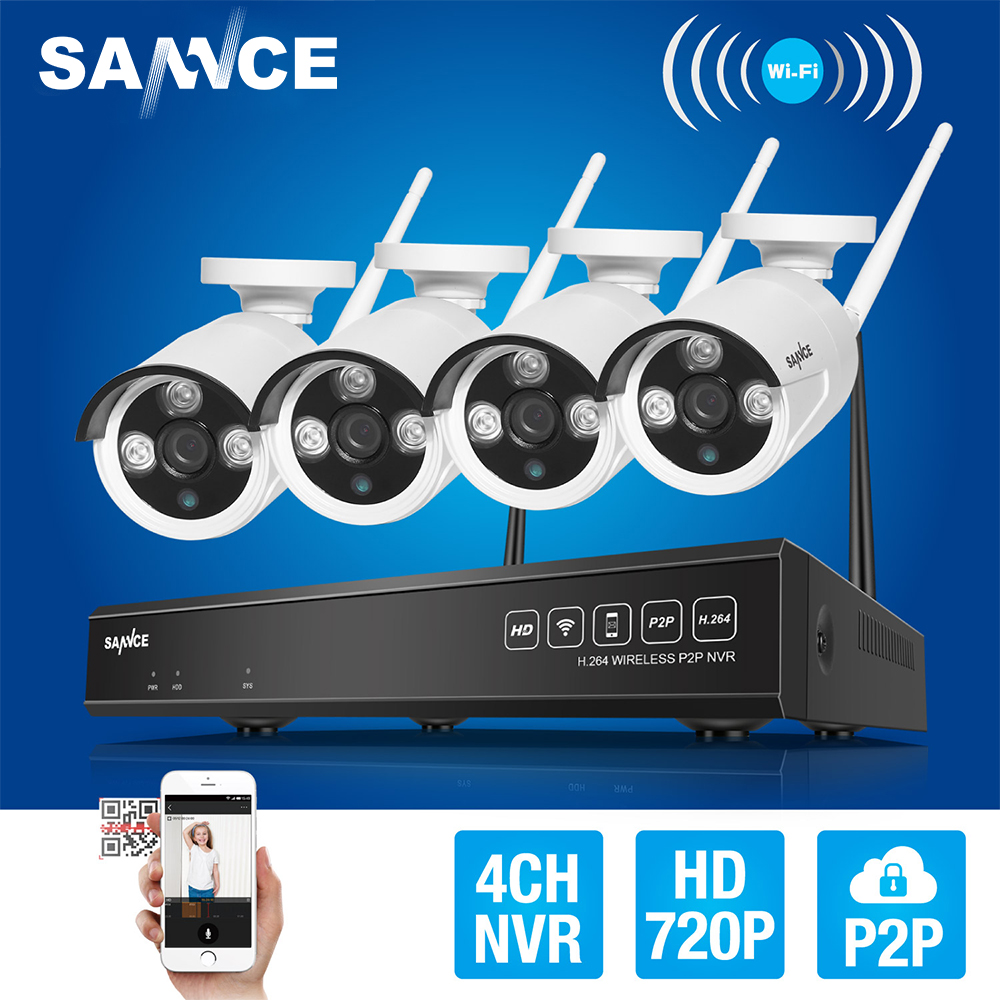 SANNCE 4CH Wireless NVR CCTV System 720P IP Camera WIFI Waterproof IR Night Vison Home Security Came