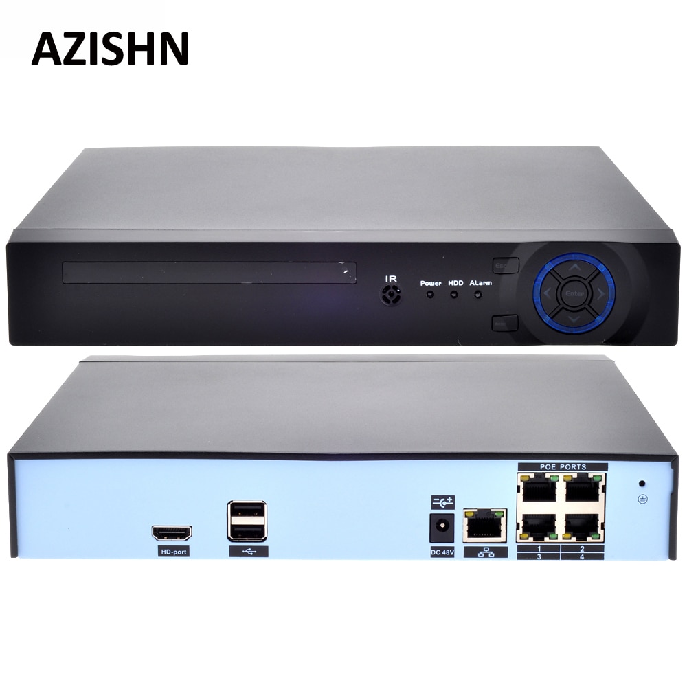 AZISHN 48V POE 4CH 5MP/4MP H.265 H.264 POE NVR DVR CCTV System ONVIF Real Time Network  Hi3798M for 