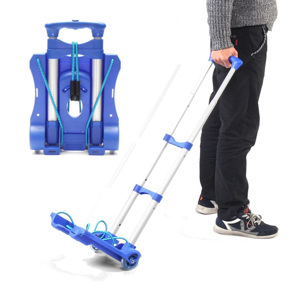 Blue 40KG Luggage Hand Foldable Truck Wheel Roll Baggage Cart Folding Aluminium Alloy Heavy Duty Han