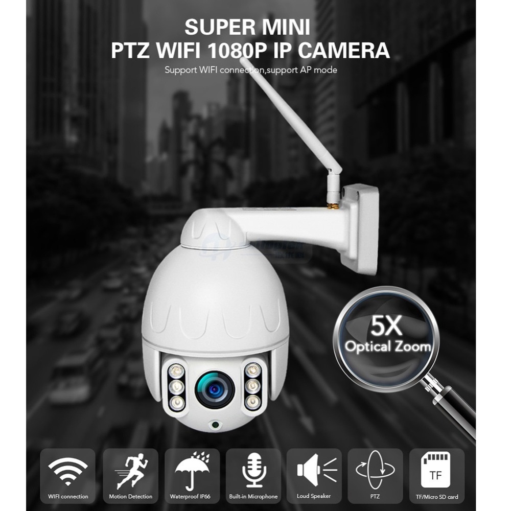 MINI PTZ WIFI IP Camera 1080P 5X ZOOM Outdoor Dome Wireless Onvif IP Camera 2.0MP Night Vision 50m 