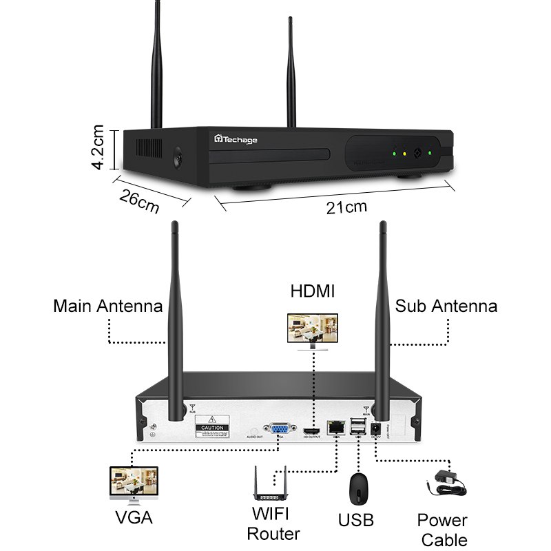Techage 4CH 1080P Wireless NVR Wifi CCTV System 1MP 2MP Dome Indoor Outdoor IP Camera P2P Video Secu