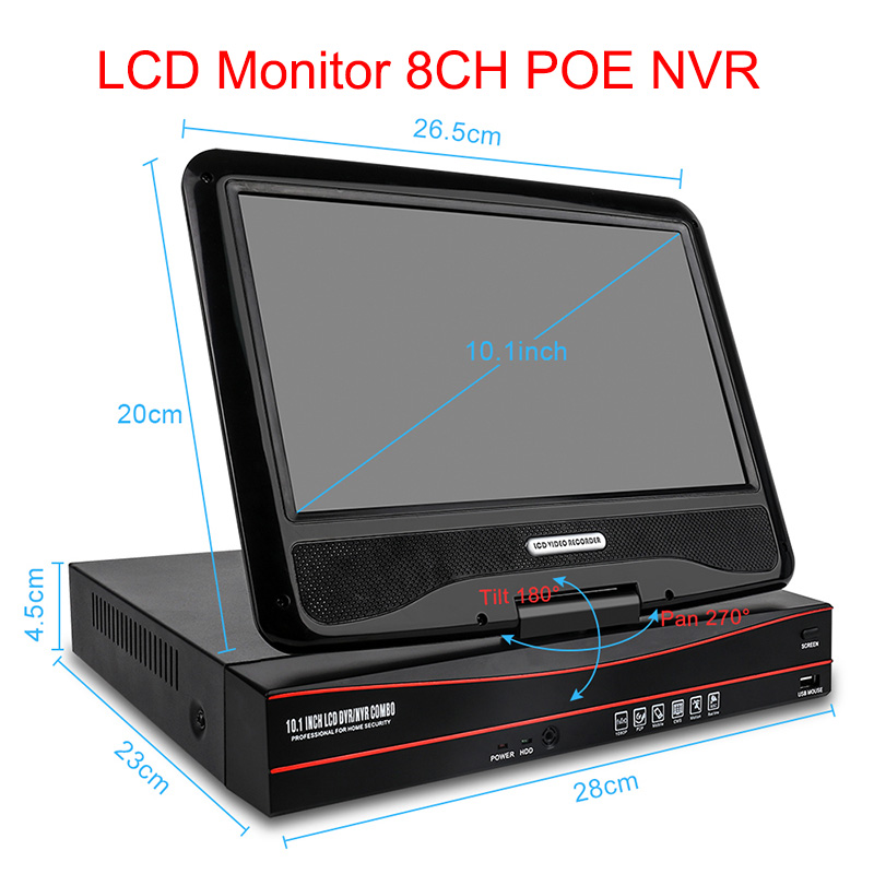 Techage 8CH 1080P POE CCTV System 10.1" LCD NVR Kit 2MP Indoor Outdoor Dome Vandalproof IP Camera P2