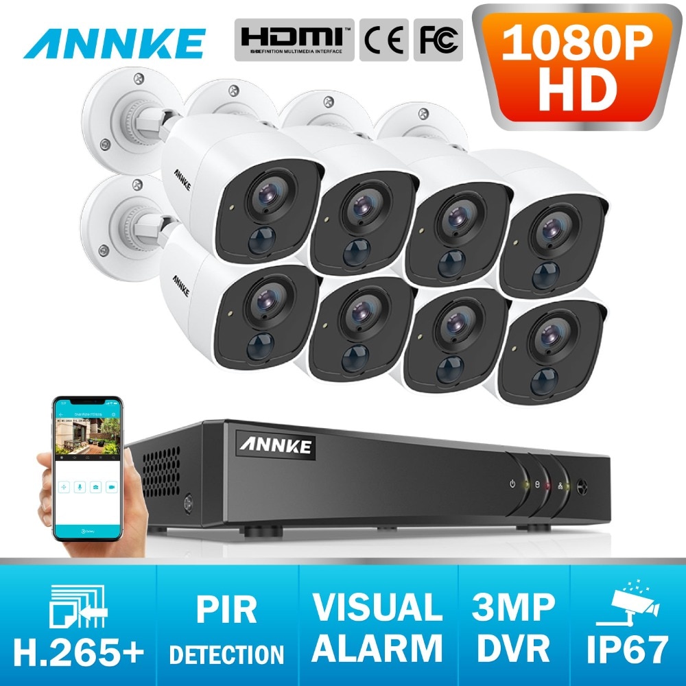 ANNKE 8CH 3MP 5in1 CCTV DVR HD 8PCS 1080P Security Camera PIR Detection Outdoor Dome Camera Home Vid