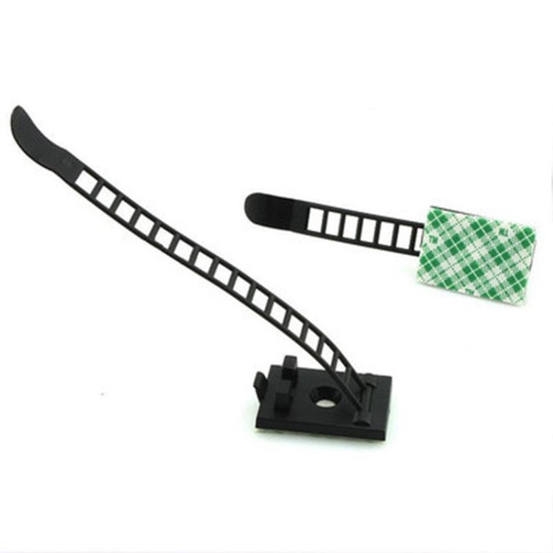 CNIM Hot 20Pcs Black Sticky Adjustable Wire Ties Cable Clips Clamp Plastic Self Adhesive Cable Ties 
