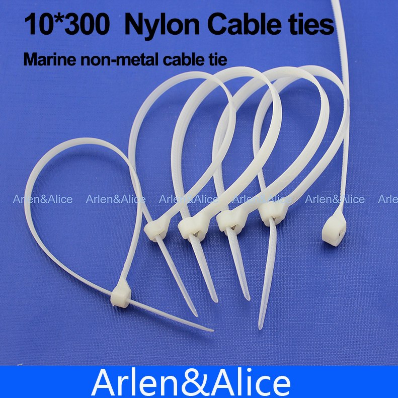 100pcs 10mm*300mm Nylon cable ties stainless steel plate locked for boat vessel with Marine non-meta