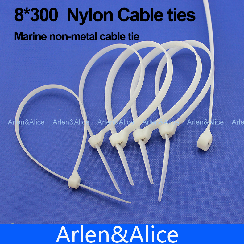 100pcs 8mm*300mm Nylon cable ties stainless steel plate locked for boat vessel with Marine non-metal