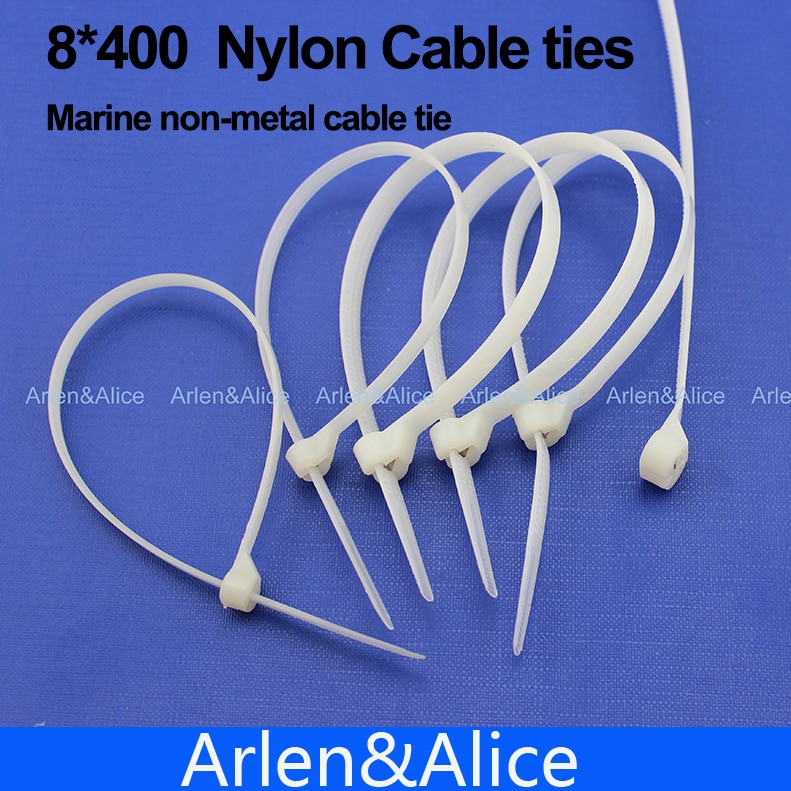 100pcs 8mm*400mm Nylon cable ties stainless steel plate locked for boat vessel with Marine non-metal
