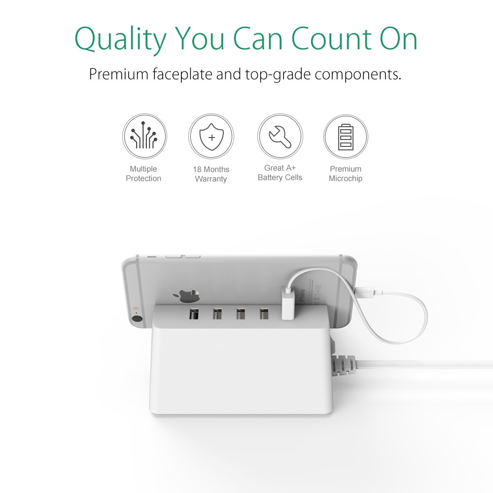 ORICO ODC Office Home 2 AC Outlets Surge Protector EU Power Strip with 5 Ports USB Charger 40W 1.5M 