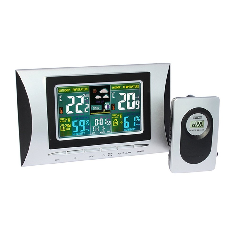 Weather Station Forecast Temperature Humidity Meter Sensor Tester Hygrometer Clock Alarm Indoor Outd