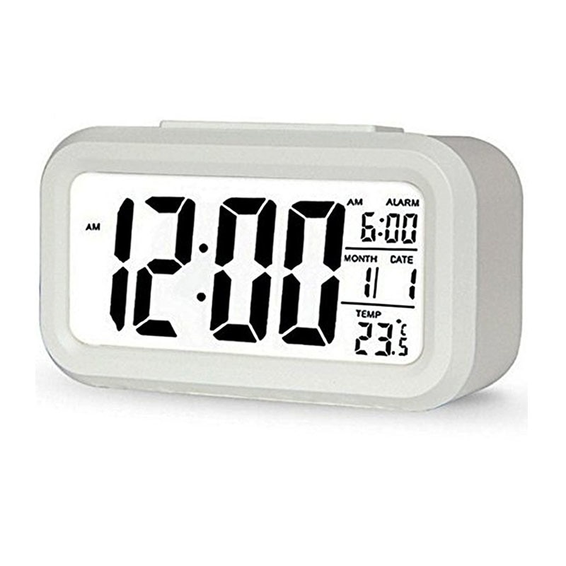 Modern Digital Alarm Clock Snooze Electronic Kids Clock Student Clear LCD Display Light Sensor Night
