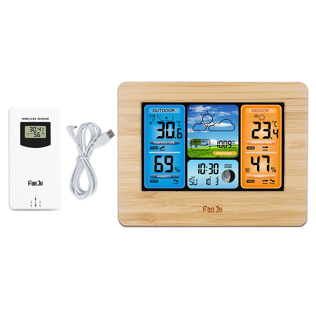 Large LCD thermometer hygrometer humidity temperature meter clock snooze alarm with sensor trend dis