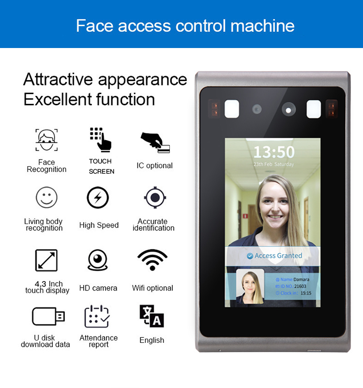 System Software Office Employee and Time Recording Face Detection Program Facial Recognition TCP IP Card Access Control Lock