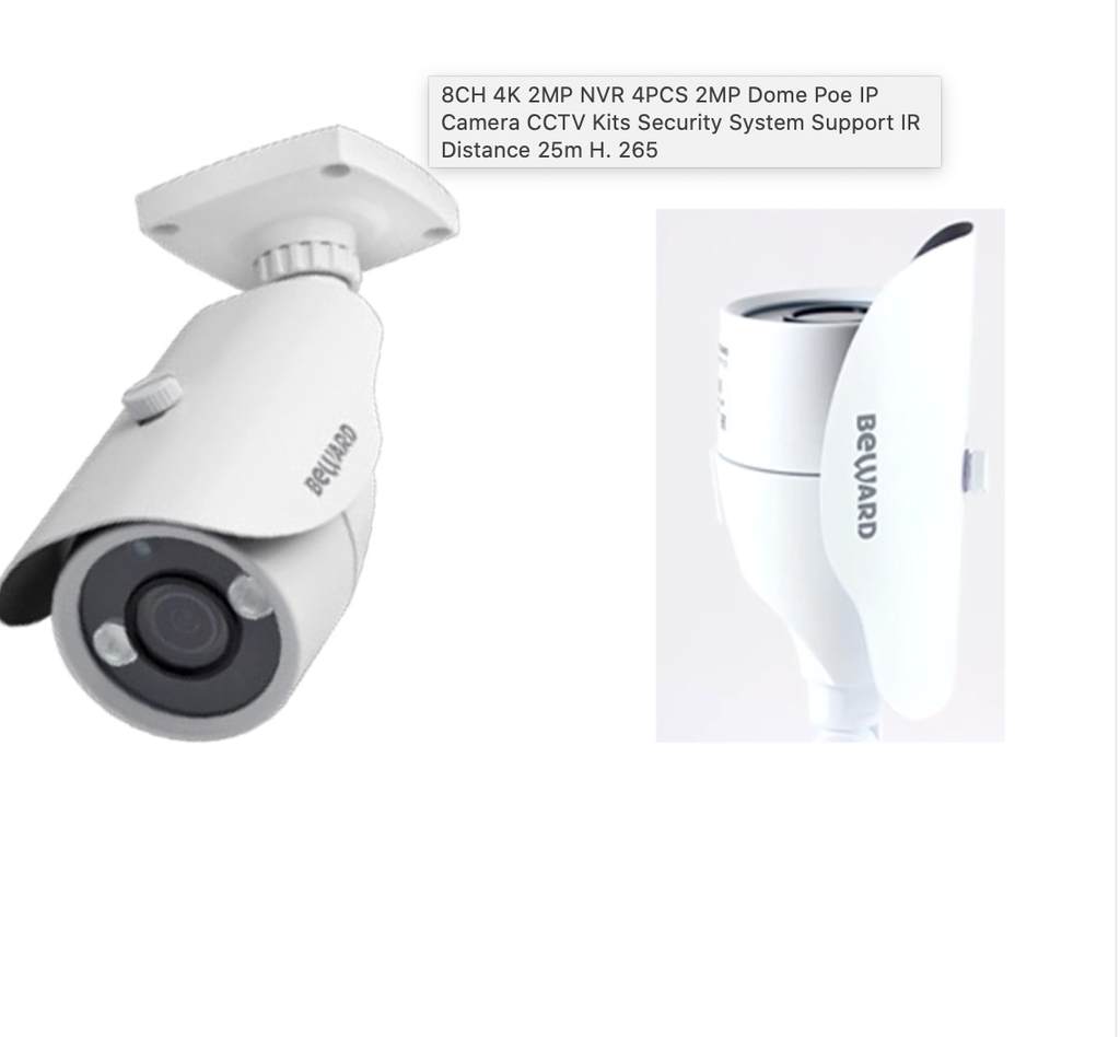 8CH 4K 2MP NVR 4PCS 2MP Dome Poe IP Camera CCTV Kits Security System Support IR Distance 25m H. 265