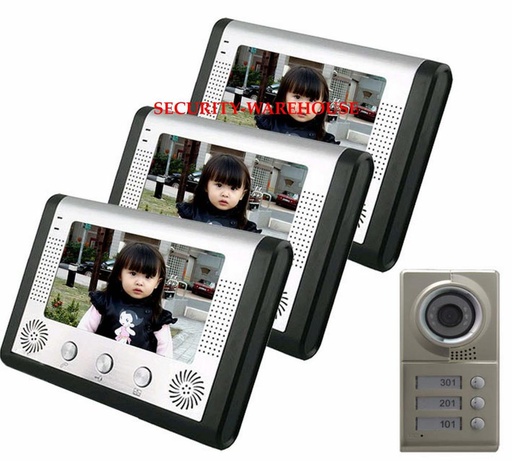 [1763692039] Home 7 inch video intercom doorbell 3 family make up room straight by type building electric control lock door phone system