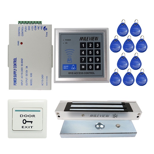 [32796369901] MILEVIEW Rfid Door Access Control System Kit Set + Electric Magnetic Door Lock +Rfid Keypad + Exit B