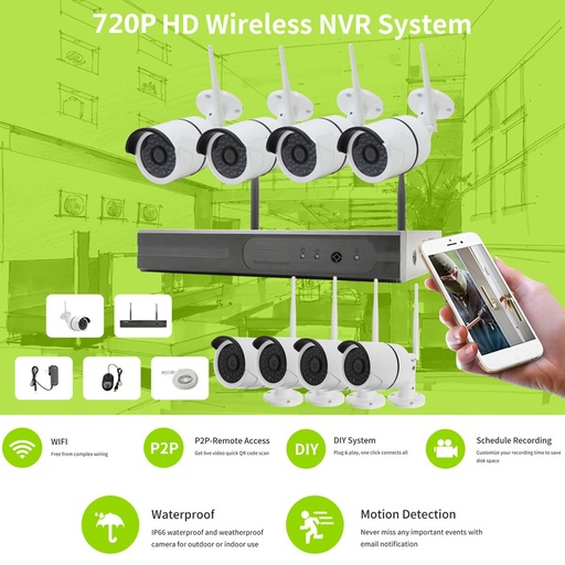 [32900328795] 8CH 720P Wireless WIFI NVR Outdoor CCTV Security Night Vision IP Camera Realtime Routine Event Alumi